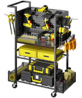 Heavy Duty Four Tier Metal Rolling Tool Cart With Pegboard And Storage Baskets For Garage And Shop Use Mobile Tool Organizer