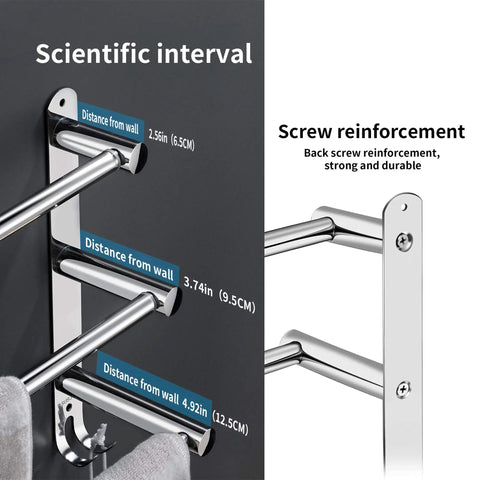 Freely Retractable Stainless Steel 304 Towel Rack Two Layer 20 To 30 Inch With Strong Adhesive And Optional Wall Mount Holes