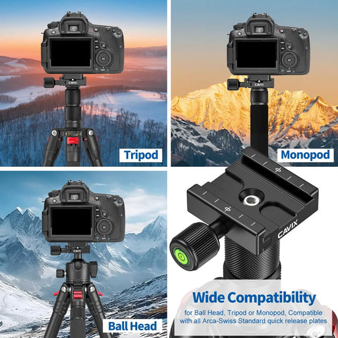 Rock Solid 50mm Quick Release Clamp for Camera Tripod Heads With Three Eighths to One Quarter Inch Adapter Arca Swiss Style Plate