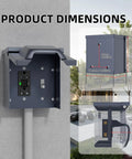 Solid As A Rock Weatherproof Outdoor Outlet Box Featuring Integrated GFCI Receptacle And Wall Switch ETL Certified dimensions on grey wall.