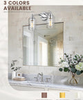 Bathroom with Four Light Vanity Lighting Fixture With Chrome Finish And Clear Glass Shades For Totally Modern Bathroom Vanity Over Mirror Perfect For Powder Room Or Master Bath Decor Easy Install And Showpiece Chrome Look, shown above a mirror