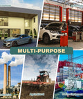 Collage showcasing white lithium based grease applications: household, automotive, industrial, agricultural, marine equipment.