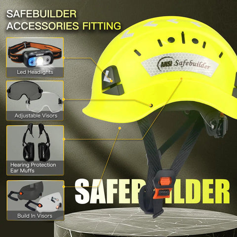 Six Point Suspension Work Hard Hat With Ventilated Design For All Day Comfort, Work Site Ready ANSI Z89.1 14 Rated Fluorescent Yellow
