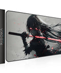 XXL Anime Gaming Mouse Pad 35.4 x 15.7 Inch Desk Mat With Water Resistant Surface And Stitched Edges featuring a warrior design.