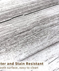Close-up of 14 Piece Peel And Stick Stair Risers Self Adhesive Vinyl Stickers with faux weathered rustic wood look, water resistant.