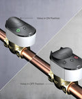 Smart Water Shut Off Valve With Z Wave Hub Compatibility 1 Inch Lead Free Brass Ball Valve With An Actuator Automated Leak Detection And Prevention Works With SmartThings Hubitat Ezlo And Other Z Wave Hubs, ON and OFF views