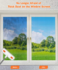 Long-Handle Window Screen Cleaning Brush For Home Windows And Screen Doors demonstrating cleaning effect on window mesh screens.
