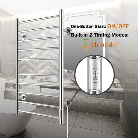 10 Bar Wall Mounted Towel Warmer With Timer For Bathroom Stainless Steel Heated Towel Rack Plug In Or Hardwired