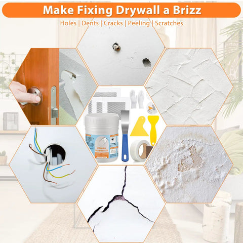 All In One Drywall Patch And Spackle Repair Kit For Quick Holes And Cracks On Walls And Ceilings With 22 Ounce White Putty, Scraper