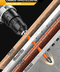 Tough As Nails Workhorse Masonry Drill Bit Set 10 Piece Carbide Kit shown drilling into wood, brick, glazed tile, and cement.