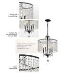 17 Inch Black Crystal Chandelier With Matte Black Frame Modern Mid Century Pendant Light Fixture E12 Base In Detail
