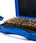 0.061 To 0.250 Inch Pin Gage Set With 190 Pieces In Plastic Case For Precise Hole Diameters And Hole Location Spacing Heat Treated To 60 To 62 RC Centerless Lapped Tolerances Of 0.0002 Inch, blue case open