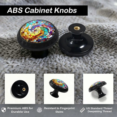 Rainbow Stained Glass Spiral Cabinet Knobs Set Of 4 For Kitchen And Bathroom, colorful mosaic handles with glossy finish