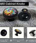 Hella Bright 12 Pack Stained Glass Rainbow Spiral Cabinet Knobs with glossy design, 1.37 inches diameter, for stylish kitchen use.