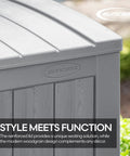 Close-up of the 134-Gallon Extra Large Outdoor Deck Box With Pad Lockable Lid, showing resin material and reinforced design.