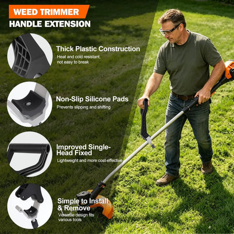 Heavy Duty Universal Replacement Handle Featuring Quick Lock Clamp For Shovels Weed Eaters And Snow Blowers in use, ergonomic design.