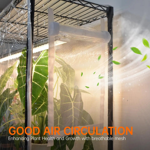 Indoor Greenhouse With Grow Lights And 6 Tier Plant Shelf On Wheels 150W Full Spectrum Grow Lights With breathable mesh cover
