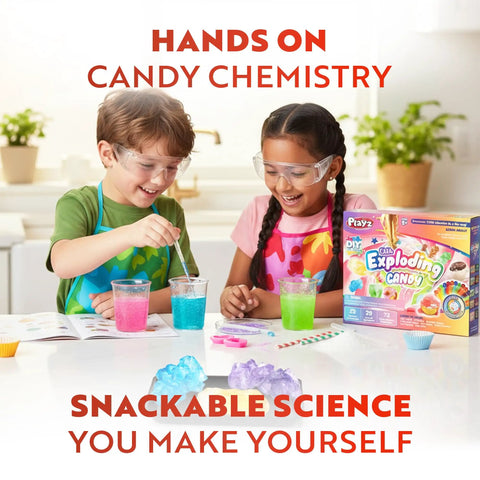 Edible Exploding Candy Making Kit For Kids Age 8 To 12 Packed With Crystal Rock Candy Jelly Chocolates And Lollipops That Pop Crack Fizz And Explode In Your Mouth Safe And Totally Sick Science Fun, kids mixing colorful candy chemistry cups