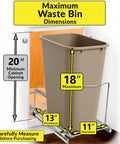 Maximum dimensions for Heavy Duty Adjustable Cabinet Pullout Organizer with a waste bin measurement guide.