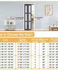 Ready To Install Bifold Closet Door Set For 64x80 Openings With 3 Lite Tempered Frosted Glass Panels, Pre Assembled Black PVC Surface