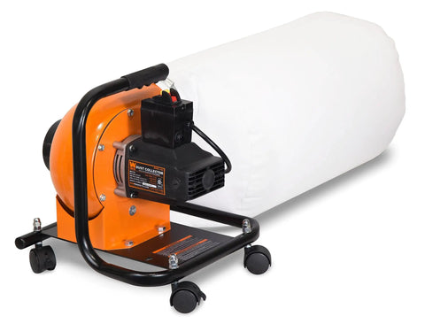 Woodworking Dust Collector With 5.7 Amp Motor Delivers 660 CFM 6 Inch Impeller 4 Inch Dust Port 12 Gallon Bag Mobile Base.