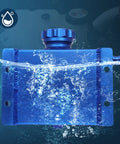 Fresh Rad Blue Universal Coolant Reservoir Tank With One Liter Capacity Radiator Overflow Bottle submerged in water.