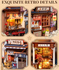 Sakura Wine Alley Japanese Book Nook Kit for Adults and Teens, 3D wooden miniature house puzzle with Edo-style decor close-up