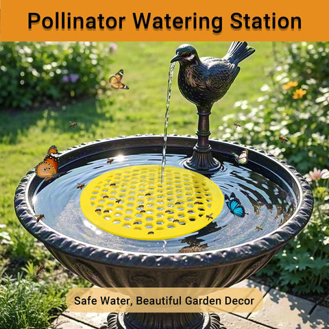 4 Pack Bee Watering Station For Garden 7.87 Inch Pollinator Watering Station And Butterfly Feeder in a birdbath with flowing water