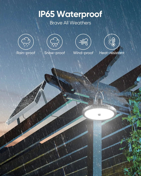 Dual Head Solar Pendant Lights With Motion Sensor, 4 Modes, Waterproof for Indoor Outdoor Use in rain, 16.4 ft cord.