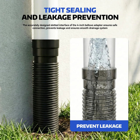4-inch black PVC-to-corrugated pipe adapter, push-fit drain connector for 4-inch pipes (side view)