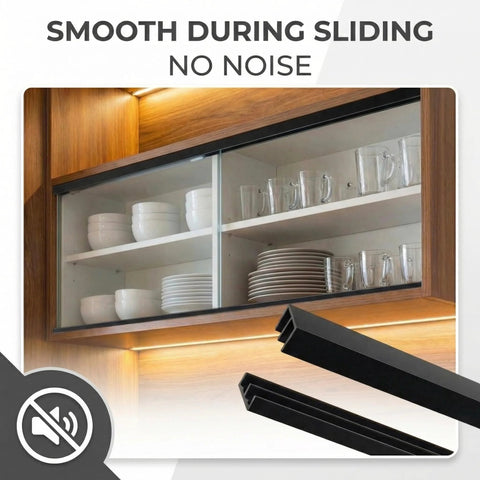 4 Sets 4 Ft Sliding Door Track System With Durable Plastic Build For One Quarter Inch Door Panels in cabinet installation