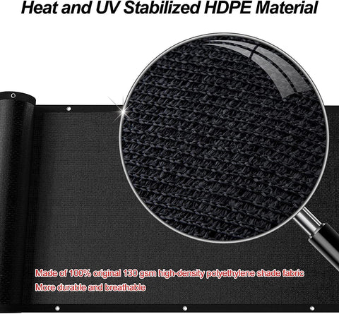 Close-up of Privacy Fence Screen 3 Feet By 50 Feet Heavy Duty HDPE Mesh Shade Cover material with black finish