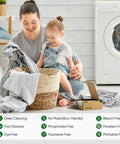 Mother and child doing laundry with Travel Laundry Detergent Sheets Pre Measured Plastic Free Washer Strips nearby