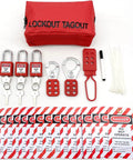 All In One Lockout Tagout Kit For Electrical Safety With Group Lockout Hasps, Lockout Tags, Numbered Padlocks, Nylon Ties And Red Pocket Bag, OSHA Compliant For Maintenance Pros On The Go