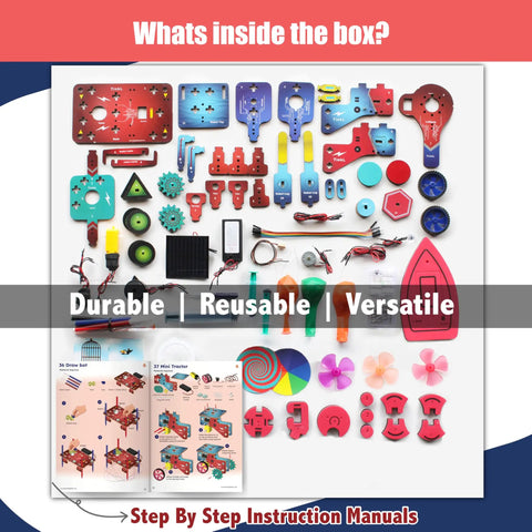 Over 200 STEM Projects Kit For Kids Aged 12 To 14 Build Mini Robots Electronics Circuits Magnetism Experiments And Engineering Challenges box contents