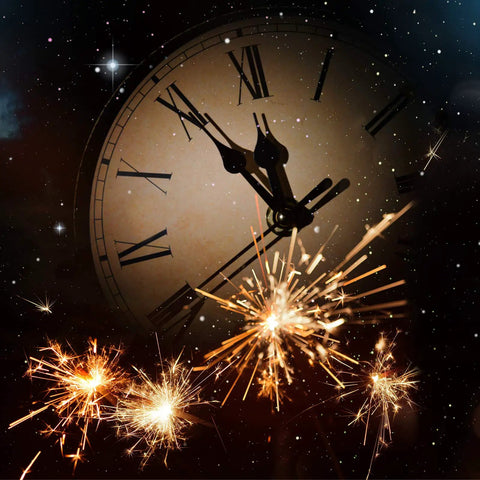 DIY Wall Clock Kit With Quartz Movements And Battery Operated Clock Motors against starry night with sparklers