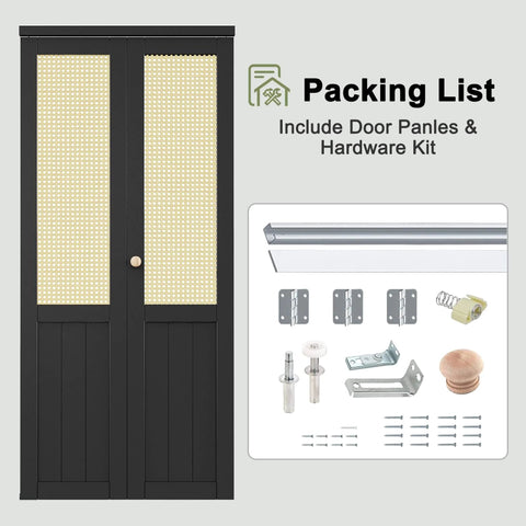 Rattan Bifold Closet Door With Cane Webbing And Wood Interior Black Barn Style Doors 36 By 80 Inch Double 78 Panels with Hardware