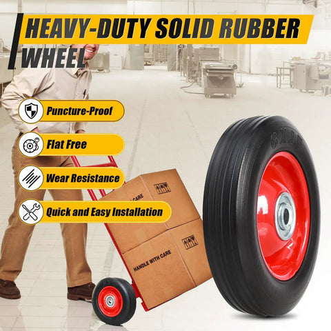 6 Inch By 1.5 Inch Flat Free Solid Rubber Tire And Wheel Assemblies Pack Of 2 Beefy Built Hand Truck Wheel Replacement