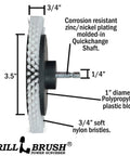Side view of Multi Surface Drill Brush Attachments Set For Car Interior And Beyond, including 3.5-inch nylon bristle brush.