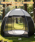 Screen House Tent 10 By 10 Portable Canopy With Floor Mosquito Net Outdoor Room in forest setting, front view