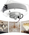 Heavy Duty Electric Chandelier Hoist With Super Long 19 Foot Lifting Stroke For High Ceiling Villus And Home Cleaning Winch System Motorized Lifter Supports Up To 40kg Heavy Load Safely, showing motorized hoist and various chandelier styles.