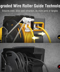 Upgraded wire roller guide on 50 Ft Retractable Extension Cord Reel With 14 Gauge SJTOW Cable 13 Amp Breaker ETL Listed