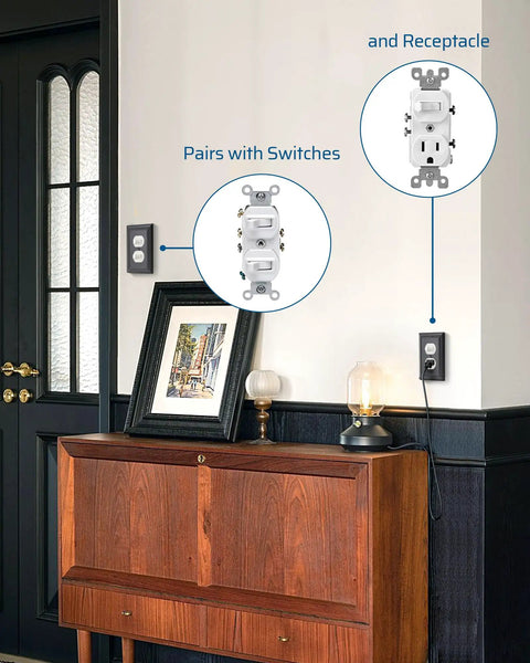 Set Of Four Black Metal Outlet Covers For Outlets Measuring 4.88 By 3.13 Inches Durable Wall Plates For Kitchen And Home shown in use.