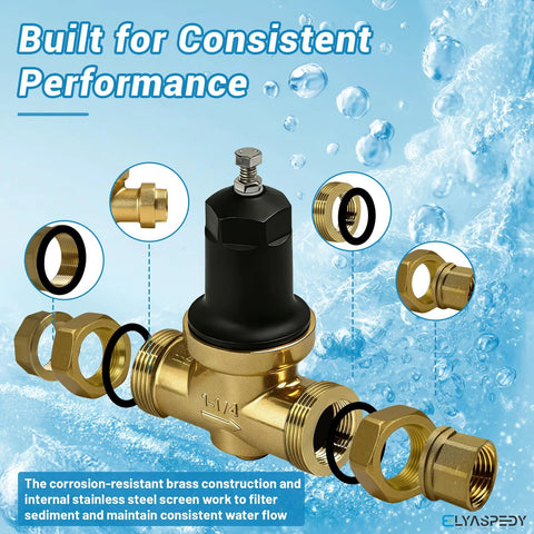 Exploded view of 1-1/4 in NR3XL pressure reducing valve with brass body and NPT threaded fittings
