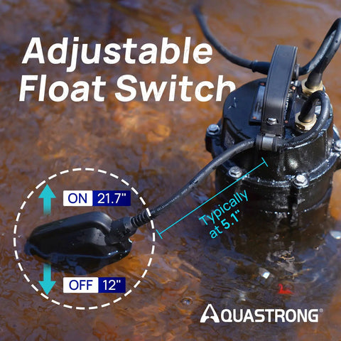 1 HP Sewage Grinder Pump With 4200 GPH Flow 2 Inch Discharge Cast Iron Submersible Sump Pump With Auto Float Switch in water