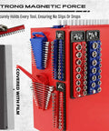 Eight Piece Magnetic Socket And Wrench Organizer Set For Toolboxes With Detachable Tray And Twenty Four Slot Wrench Holder Pro Grade Magnetic Drive Socket Storage For One Quarter Inch One Half Inch Three Eighths Inch Drives Metric And SAE