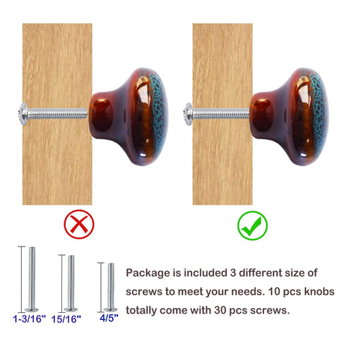 Screw fitting guide for Vintage Blue Glazed Ceramic Cabinet Knobs 10 Pack Round Dresser Drawer Pulls For Home Decor Upgrade