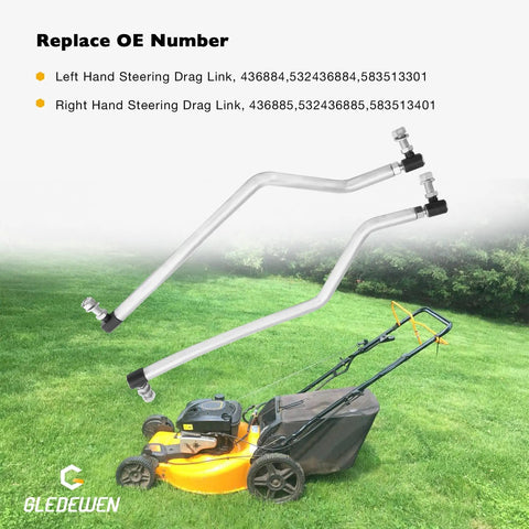 Adjustable LH RH Steering Drag Link Set For Lawn Mowers Heavy Duty Fits 436884 436885 And Compatible With Husqvarna Craftsman AYP Poulan Pro Jonsered Replaces 532436884 532436885 583513301 And 583513401, metal lawn mower steering links