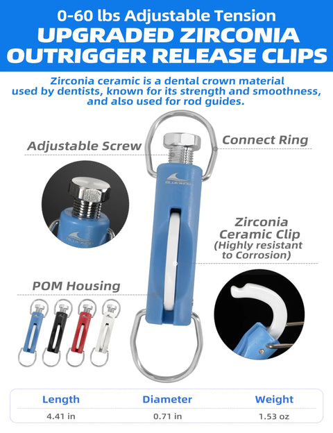 Upgraded Single Outrigger Rigging Kit All In One No Fuss With 400Lb Mono Line Release Clips Pulley Snap Swivels Crimps Ball Stops And Rings For Outrigger Setup, zirconia clip