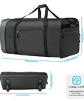 Finnhomy 100L foldable rolling duffel bag in gray fabric with two wheels and top carry handles